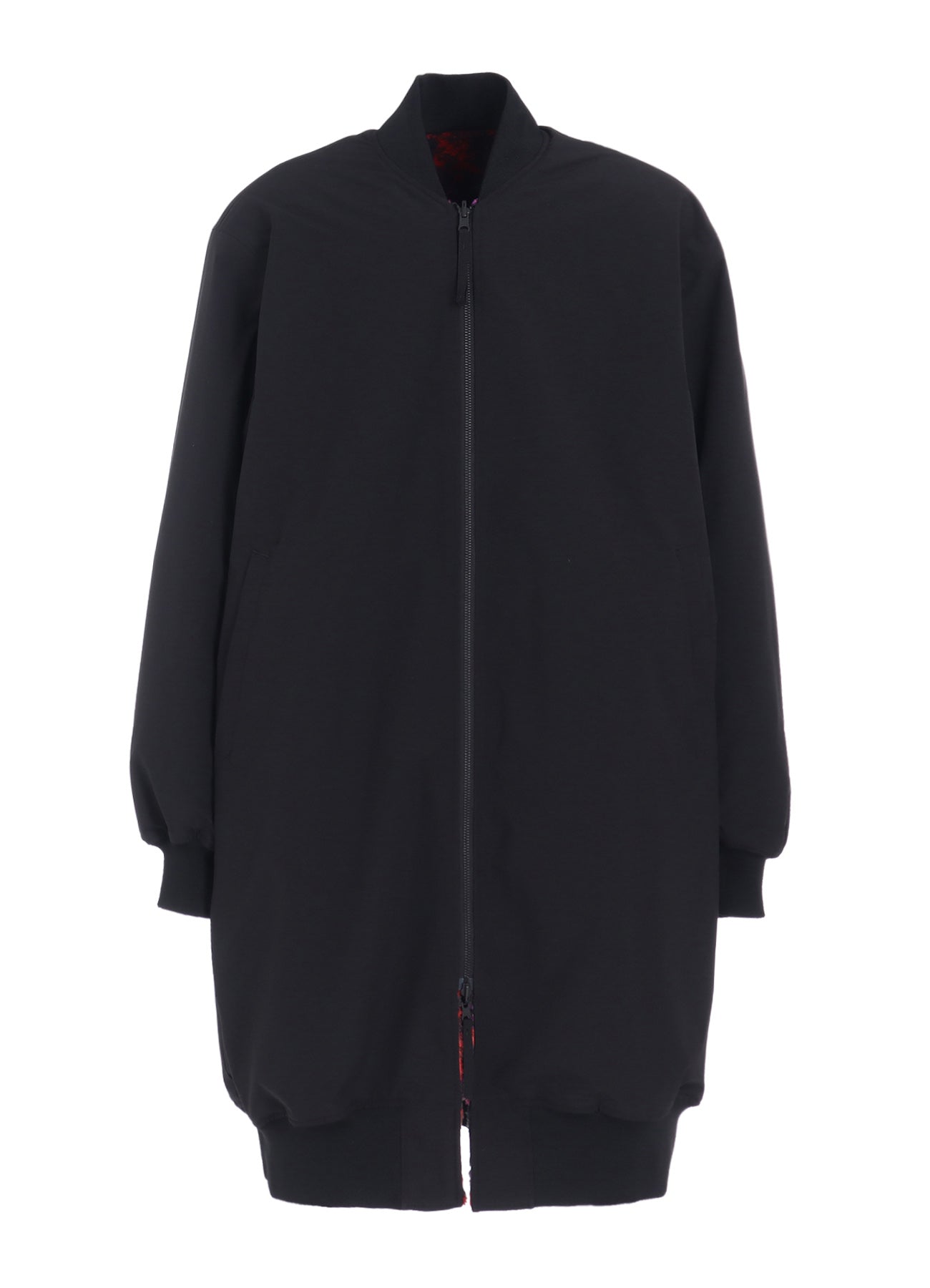 【S'YTE X TAION】REVERSIBLE LONG BOMBER JACKET WITH RED PRINTED FLEECE LINING