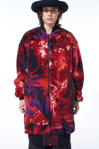 【S'YTE X TAION】REVERSIBLE LONG BOMBER JACKET WITH RED PRINTED FLEECE LINING