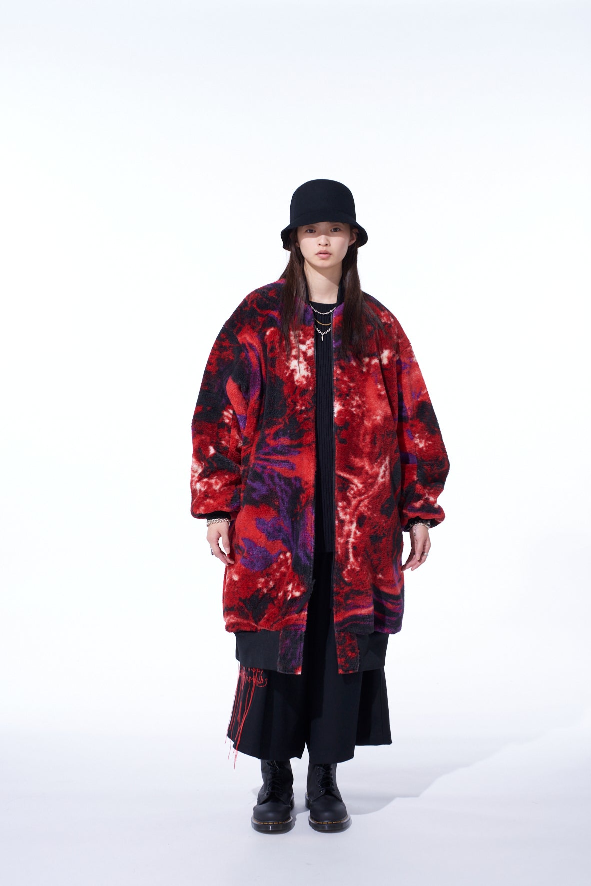 S'YTE X TAION】REVERSIBLE LONG BOMBER JACKET WITH RED PRINTED