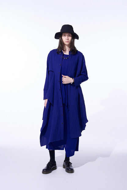 LINEN WASHED CLOTH SHIRT DRESS WITH DOUBLE-TAILORED RIGHT FRONT