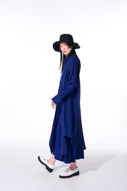 LINEN WASHED CLOTH SHIRT DRESS WITH DOUBLE-TAILORED RIGHT FRONT