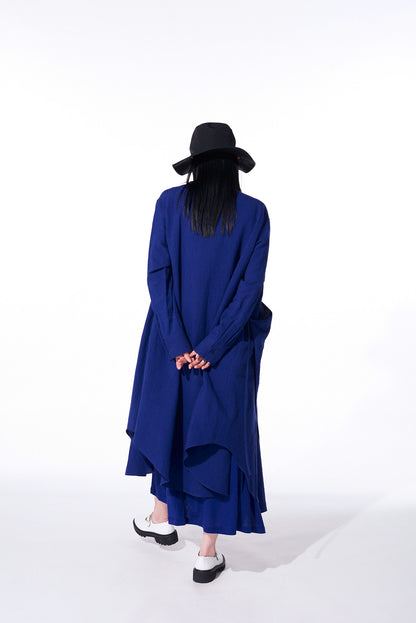 LINEN WASHED CLOTH SHIRT DRESS WITH DOUBLE-TAILORED RIGHT FRONT