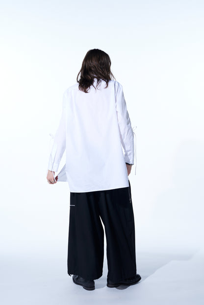 COTTON BROAD CLOTH OVERSIZED SHIRT WITH GATHERED STRINGS