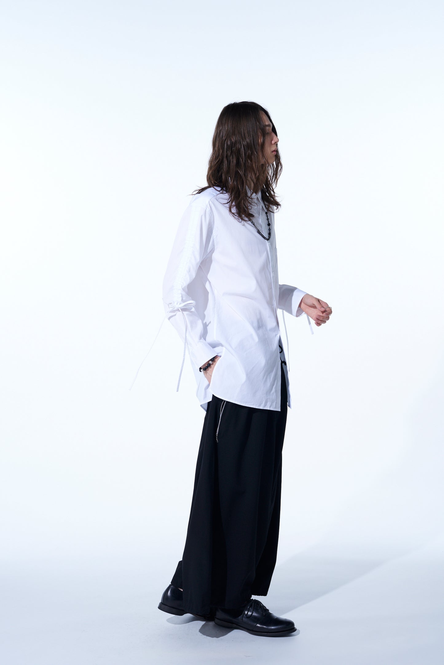 COTTON BROAD CLOTH OVERSIZED SHIRT WITH GATHERED STRINGS