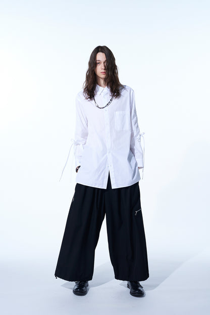 COTTON BROAD CLOTH OVERSIZED SHIRT WITH GATHERED STRINGS