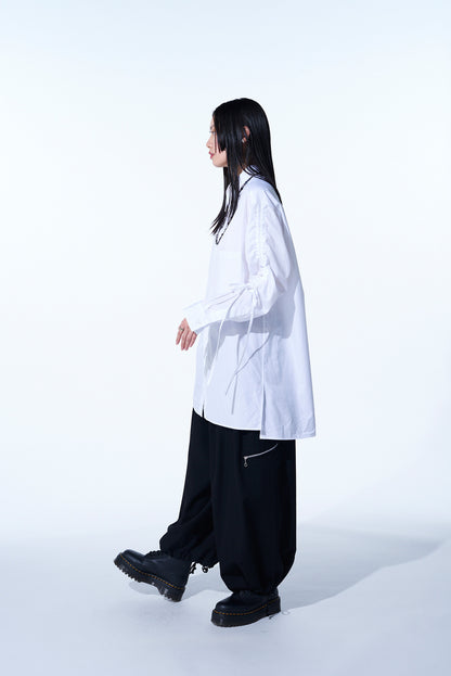 COTTON BROAD CLOTH OVERSIZED SHIRT WITH GATHERED STRINGS