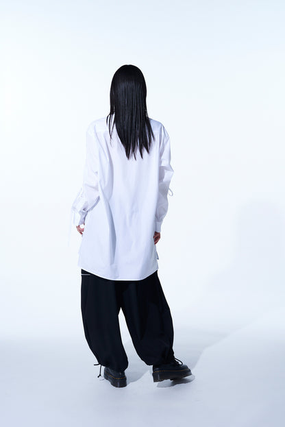 COTTON BROAD CLOTH OVERSIZED SHIRT WITH GATHERED STRINGS