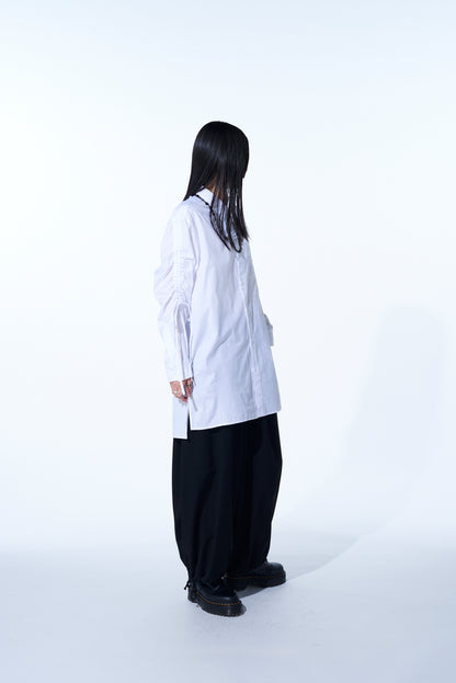 COTTON BROAD CLOTH OVERSIZED SHIRT WITH GATHERED STRINGS