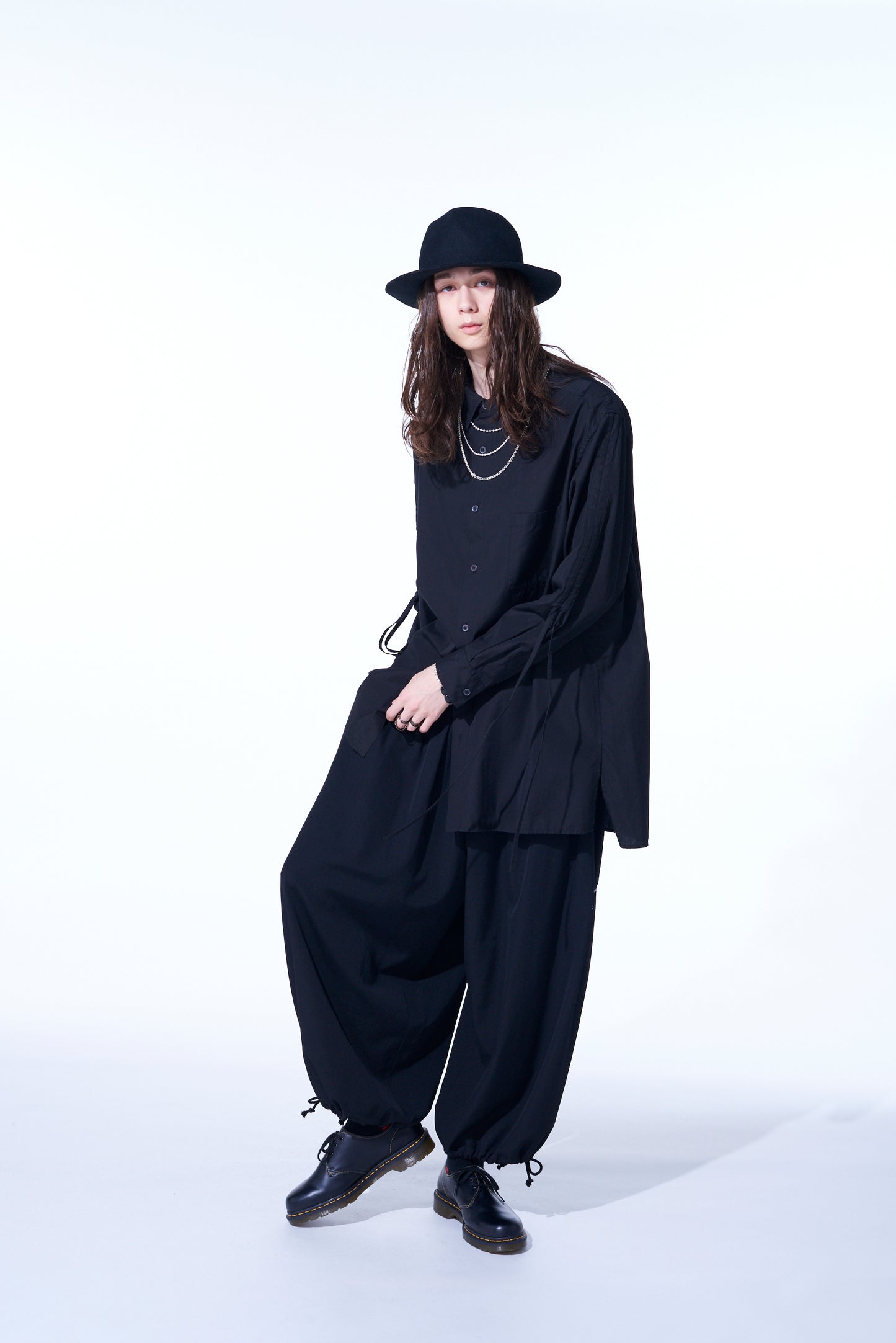 COTTON BROAD CLOTH OVERSIZED SHIRT WITH GATHERED STRINGS