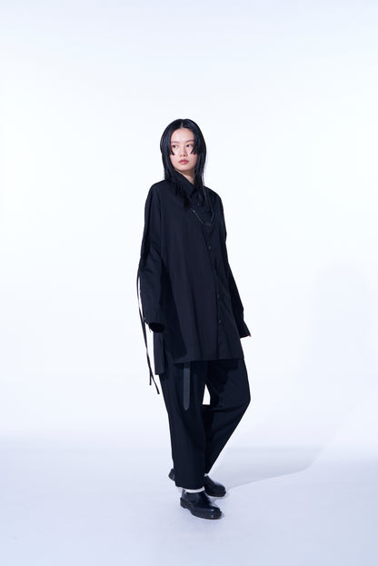 COTTON BROAD CLOTH OVERSIZED SHIRT WITH GATHERED STRINGS