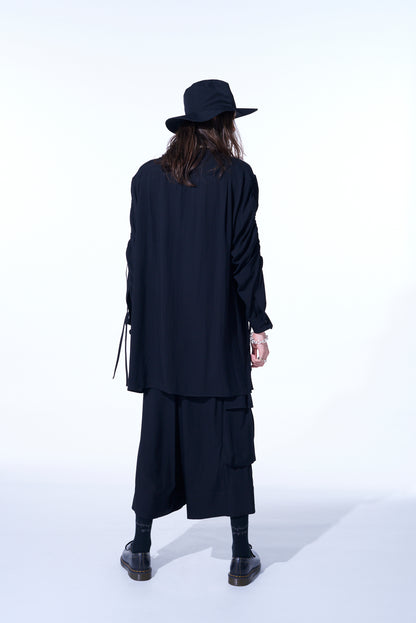 RAYON WASHER TWILL OVERSIZED SHIRT WITH GATHERED STRINGS