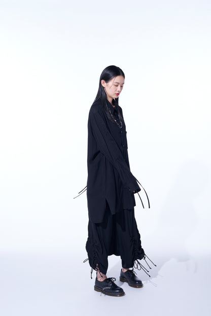 RAYON WASHER TWILL OVERSIZED SHIRT WITH GATHERED STRINGS