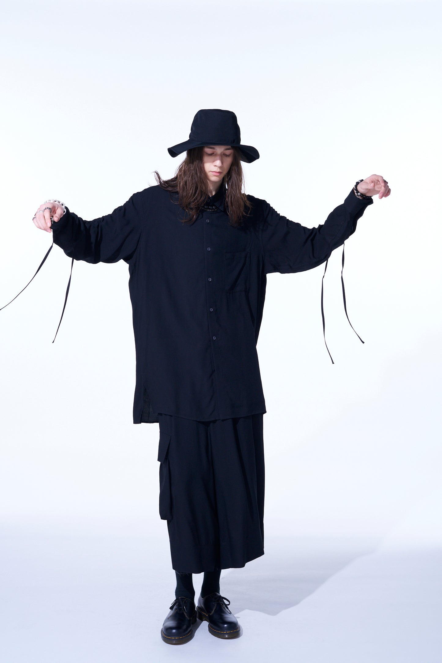 RAYON WASHER TWILL OVERSIZED SHIRT WITH GATHERED STRINGS