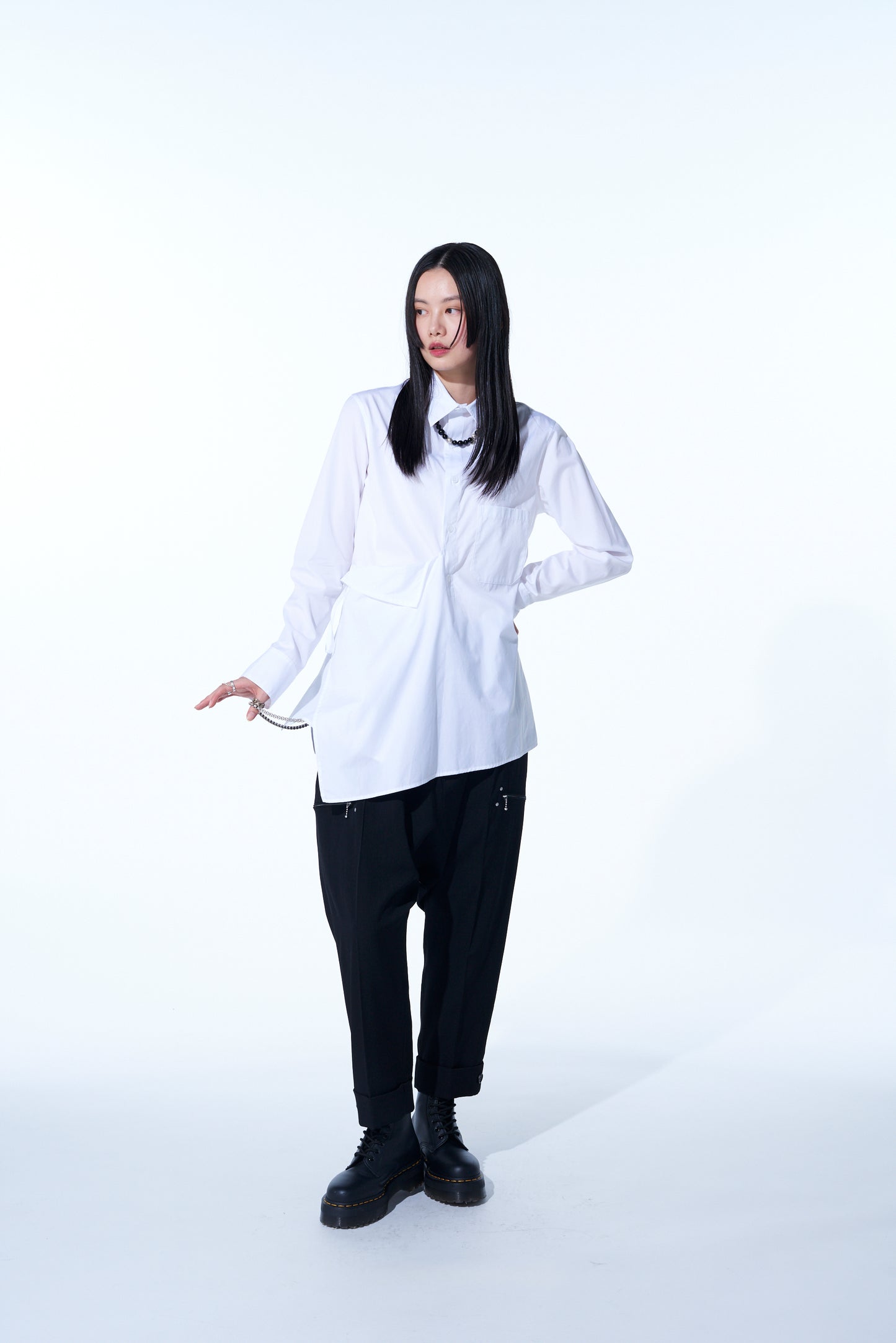 COTTON BROAD CLOTH DRAPED SHIRT