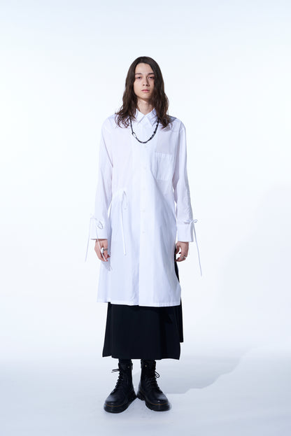 COTTON BROAD CLOTH OVERSIZED LONG SHIRT WITH GATHERED STRINGS