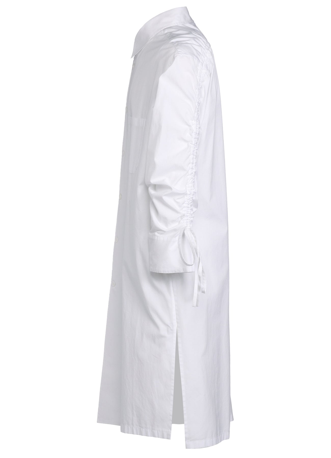 COTTON BROAD CLOTH OVERSIZED LONG SHIRT WITH GATHERED STRINGS