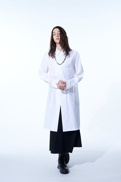 COTTON BROAD CLOTH OVERSIZED LONG SHIRT WITH GATHERED STRINGS