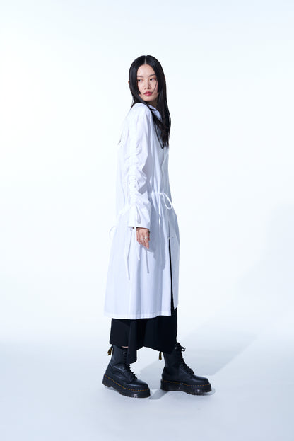 COTTON BROAD CLOTH OVERSIZED LONG SHIRT WITH GATHERED STRINGS