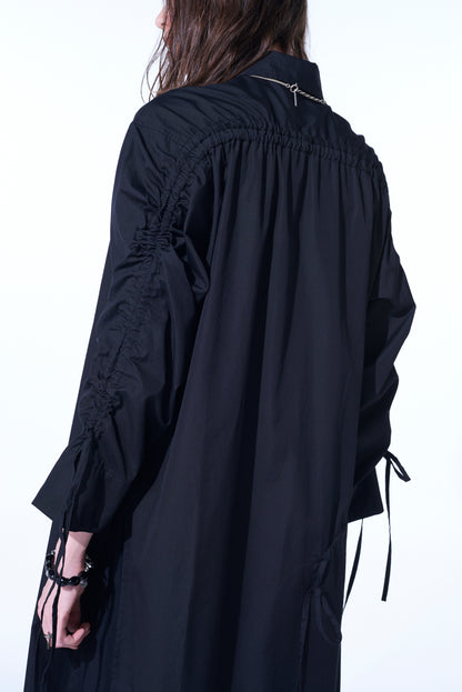 COTTON BROAD CLOTH OVERSIZED LONG SHIRT WITH GATHERED STRINGS