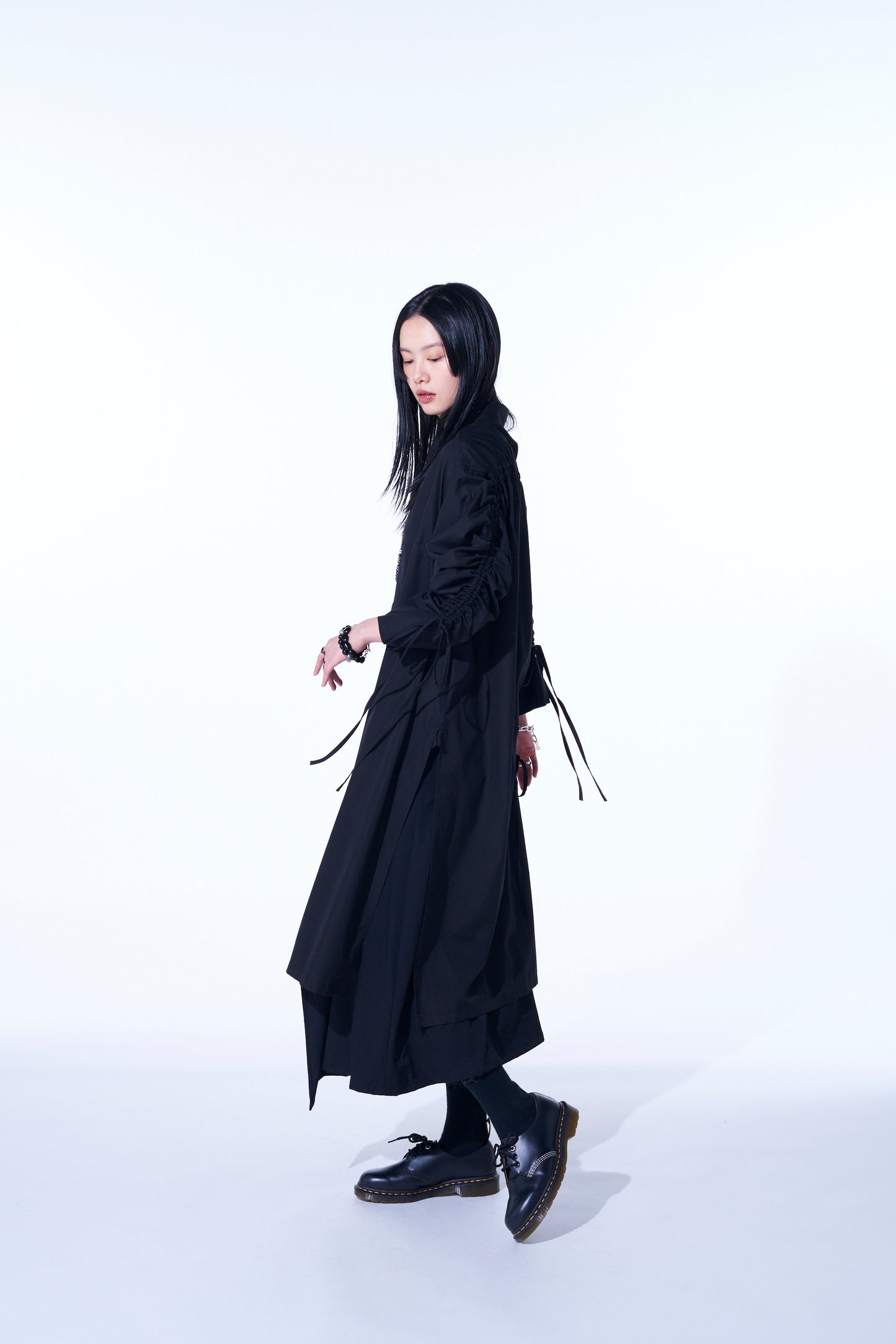 COTTON BROAD CLOTH OVERSIZED LONG SHIRT WITH GATHERED STRINGS