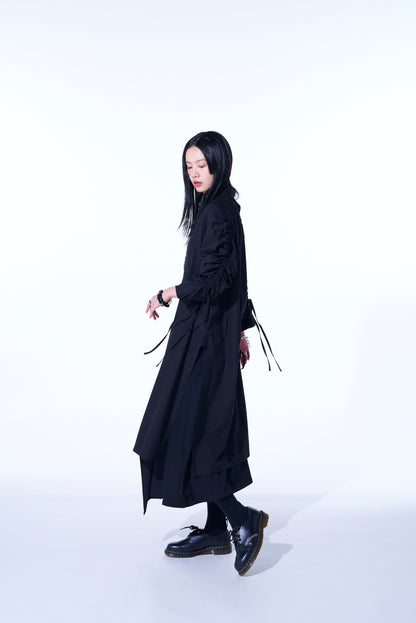 COTTON BROAD CLOTH OVERSIZED LONG SHIRT WITH GATHERED STRINGS