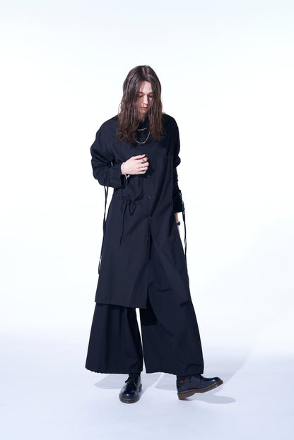 COTTON BROAD CLOTH OVERSIZED LONG SHIRT WITH GATHERED STRINGS