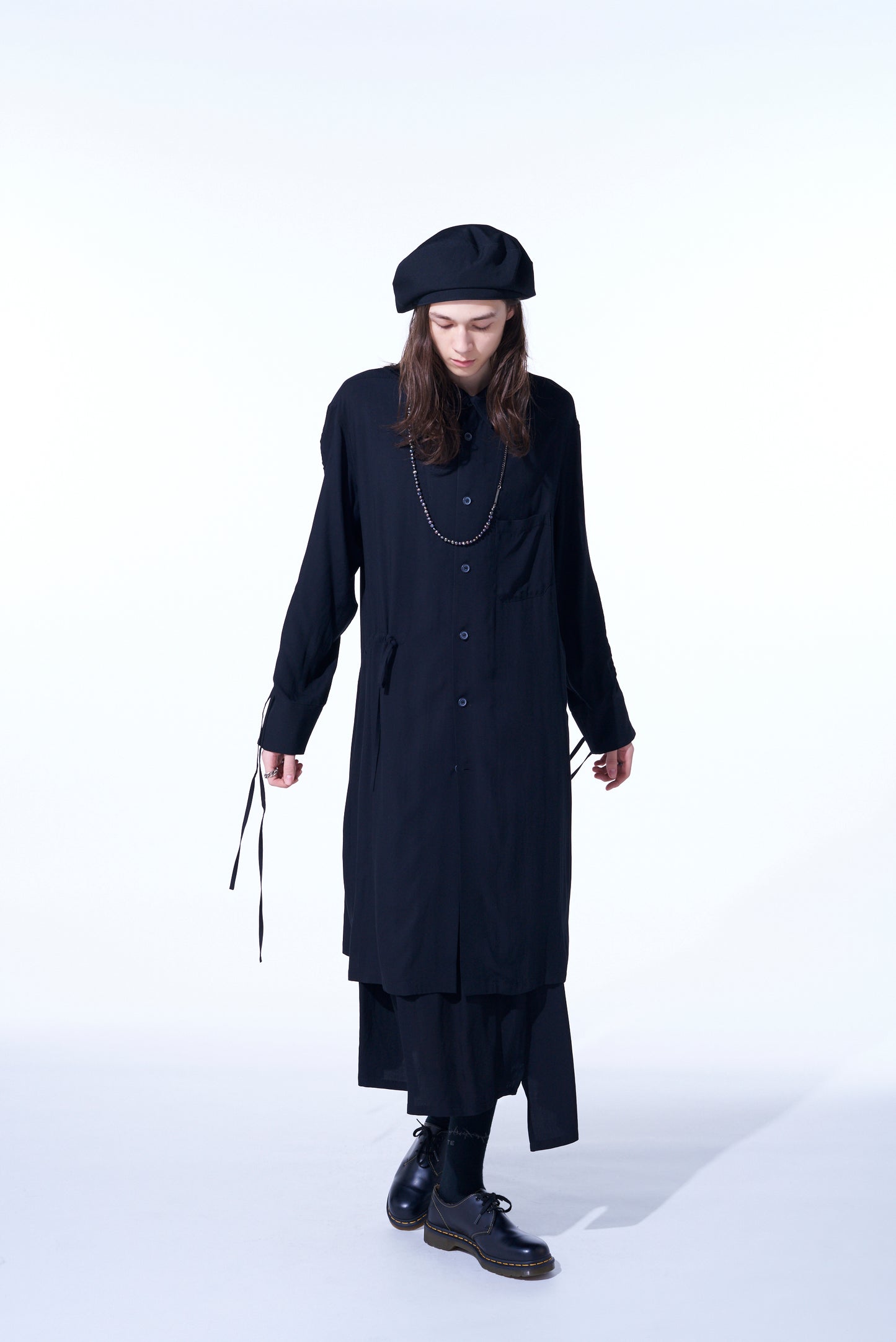 RAYON WASHER TWILL OVERSIZED LONG SHIRT WITH GATHERED STRINGS