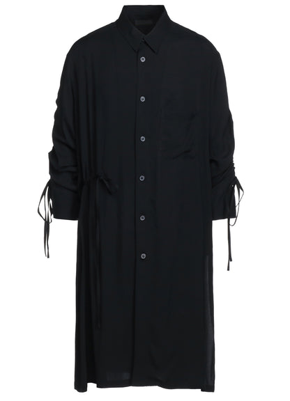 RAYON WASHER TWILL OVERSIZED LONG SHIRT WITH GATHERED STRINGS