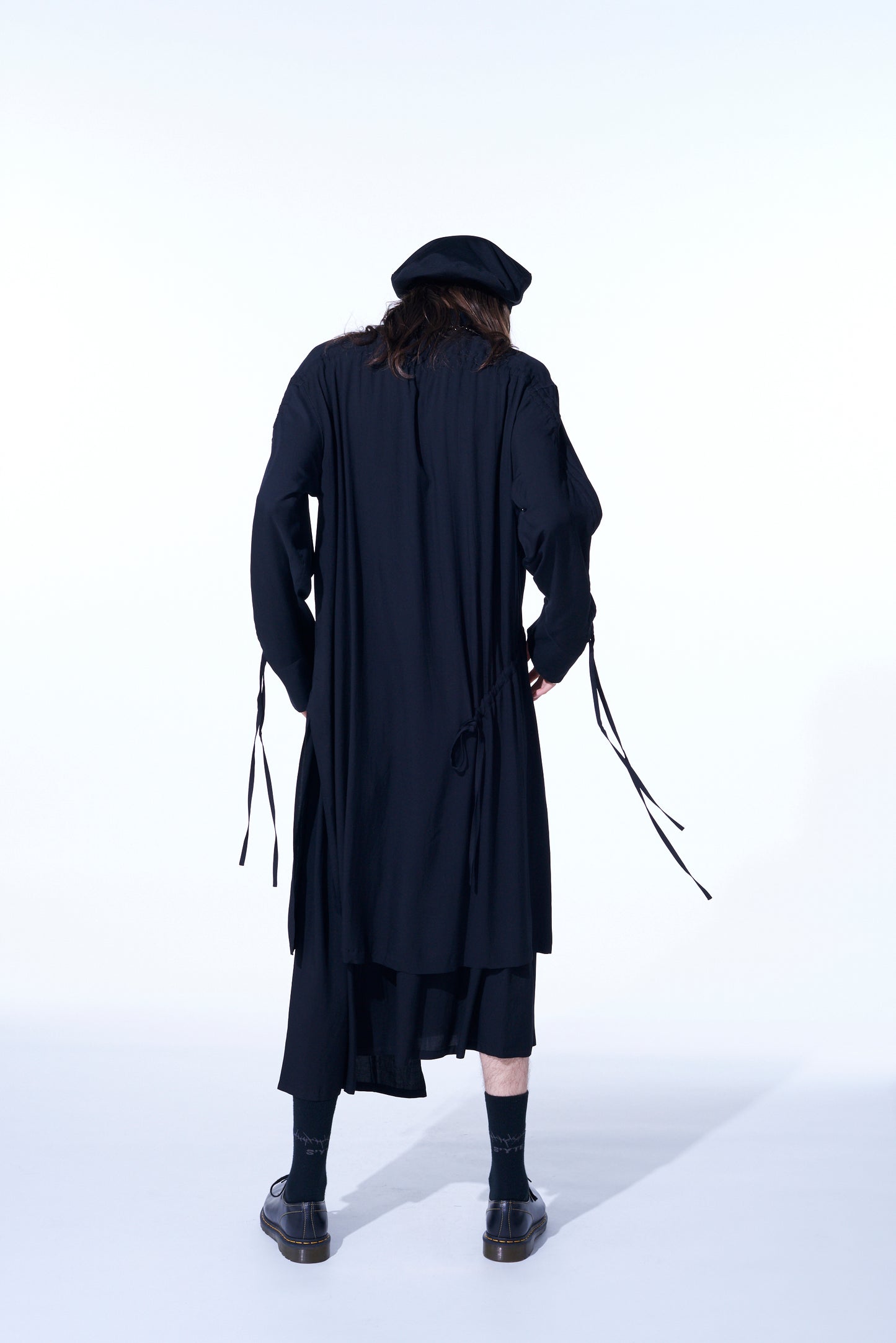 RAYON WASHER TWILL OVERSIZED LONG SHIRT WITH GATHERED STRINGS