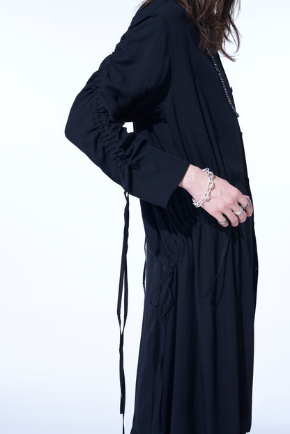 RAYON WASHER TWILL OVERSIZED LONG SHIRT WITH GATHERED STRINGS