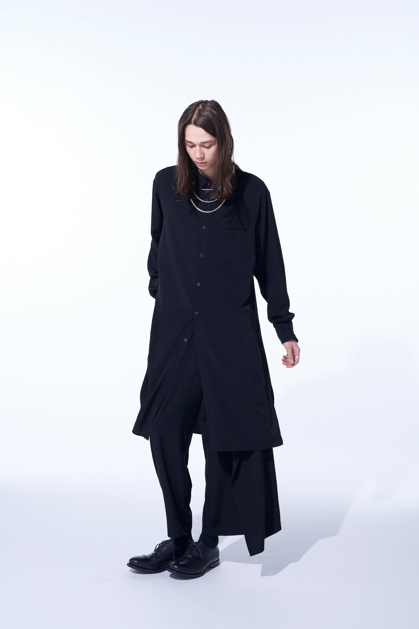 CREPE DE CHINE REGULAR COLLAR LOOSE FIT LONG SHIRT