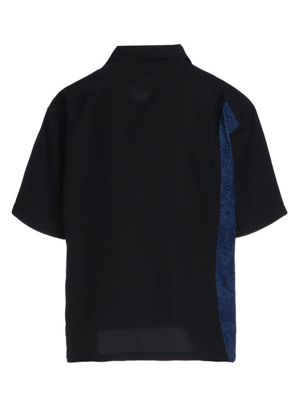 GABARDINE + MURAL LACE FADED FLOCKY LINEN CLOTH OPEN-COLLAR SHIRT