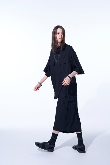 RAYON WASHER TWILL OVERSIZED SHORT-SLEEVE SHIRT WITH FLAP POCKETS