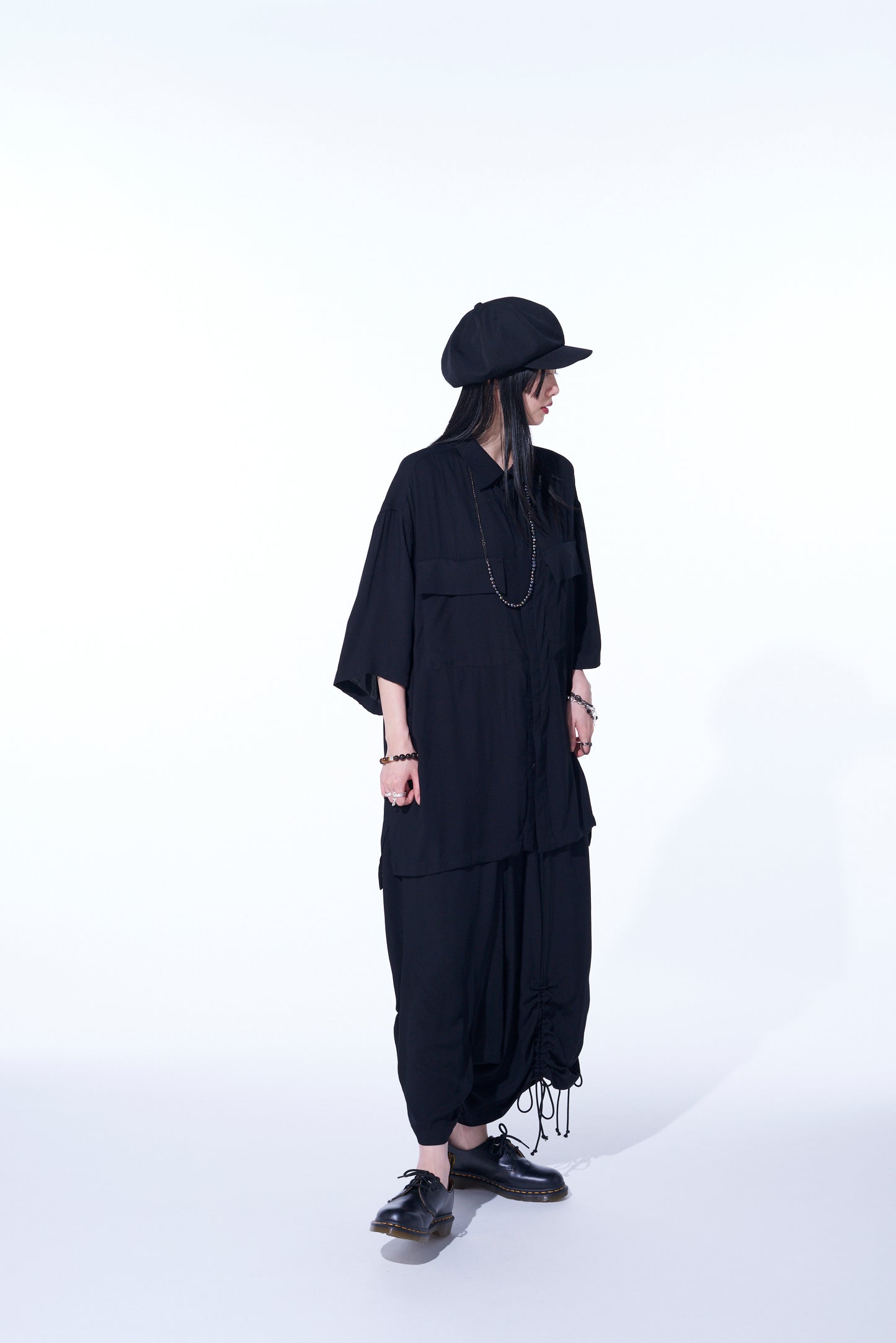 RAYON WASHER TWILL OVERSIZED SHORT-SLEEVE SHIRT WITH FLAP POCKETS