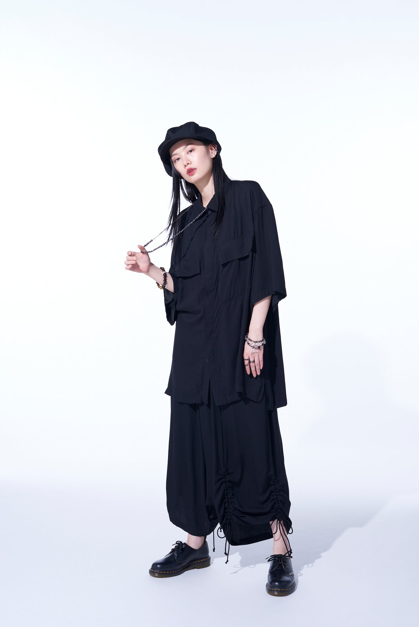 RAYON WASHER TWILL OVERSIZED SHORT-SLEEVE SHIRT WITH FLAP POCKETS