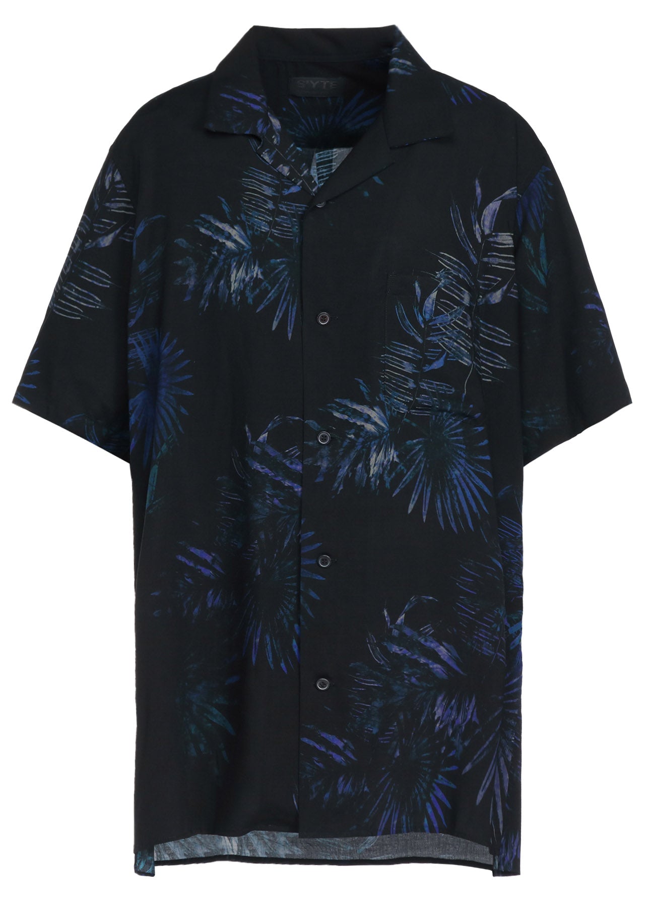 RAYON LAWN BLUE PALM LEAF PATTERNED ALOHA SHIRT