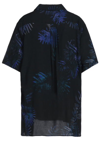 RAYON LAWN BLUE PALM LEAF PATTERNED ALOHA SHIRT