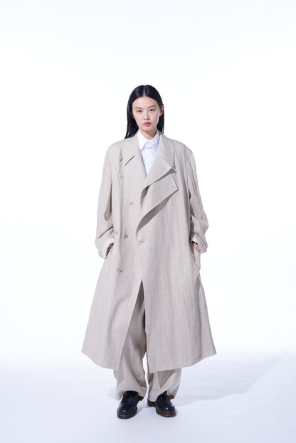 LINEN GAUZE DOUBLE-BREASTED COAT WITH DOUBLE-TAILORED LEFT FRONT