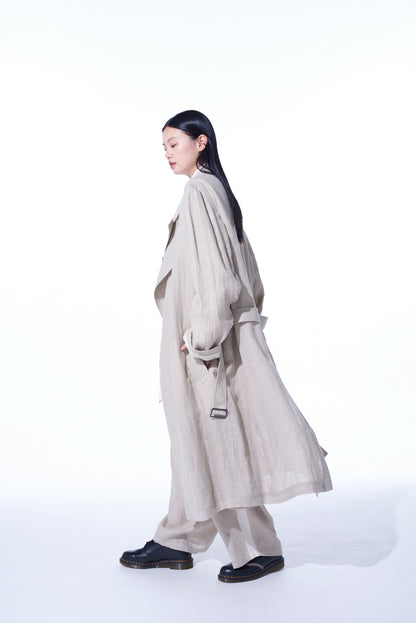 LINEN GAUZE DOUBLE-BREASTED COAT WITH DOUBLE-TAILORED LEFT FRONT