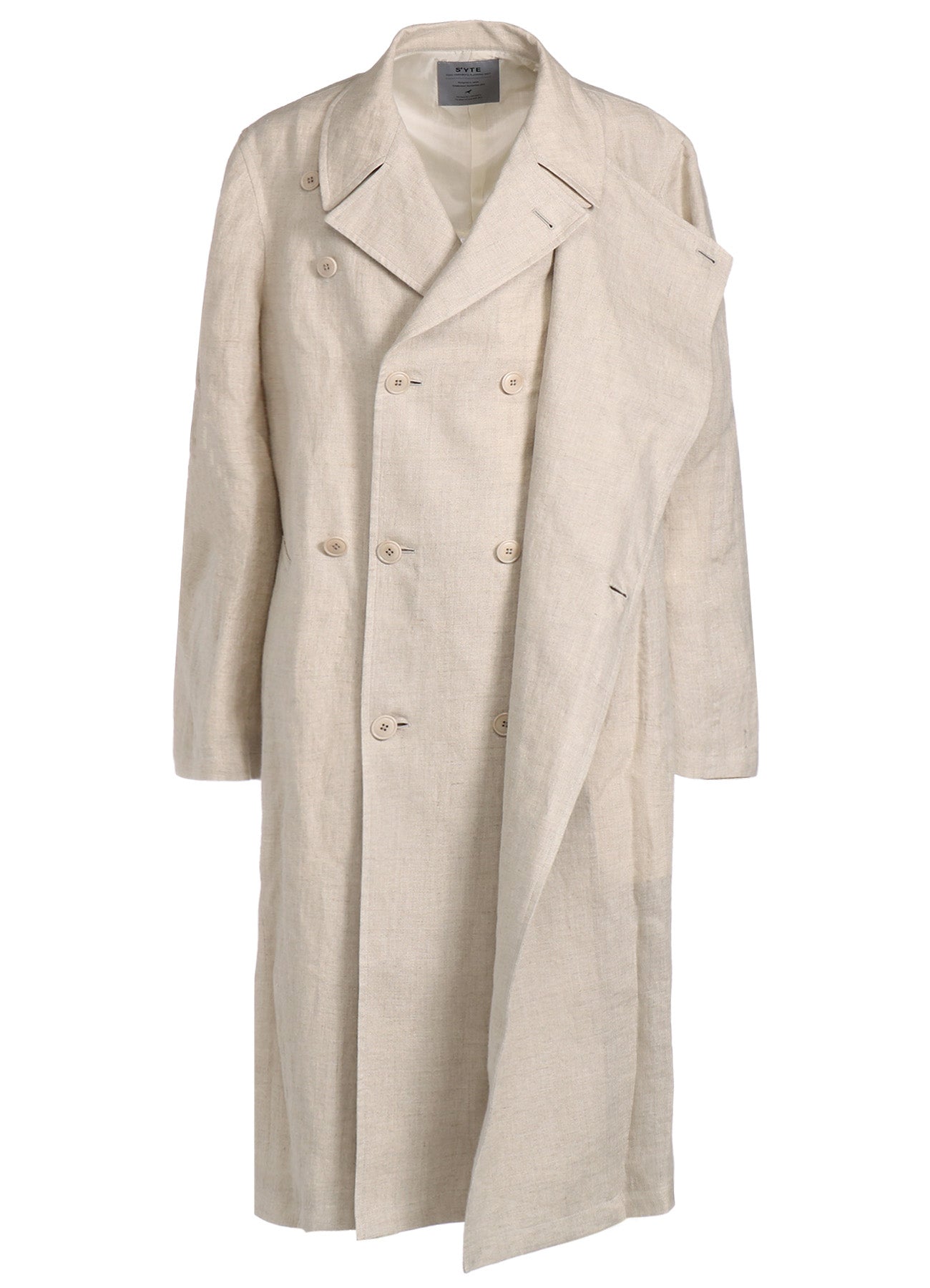 LINEN GAUZE DOUBLE-BREASTED COAT WITH DOUBLE-TAILORED LEFT FRONT