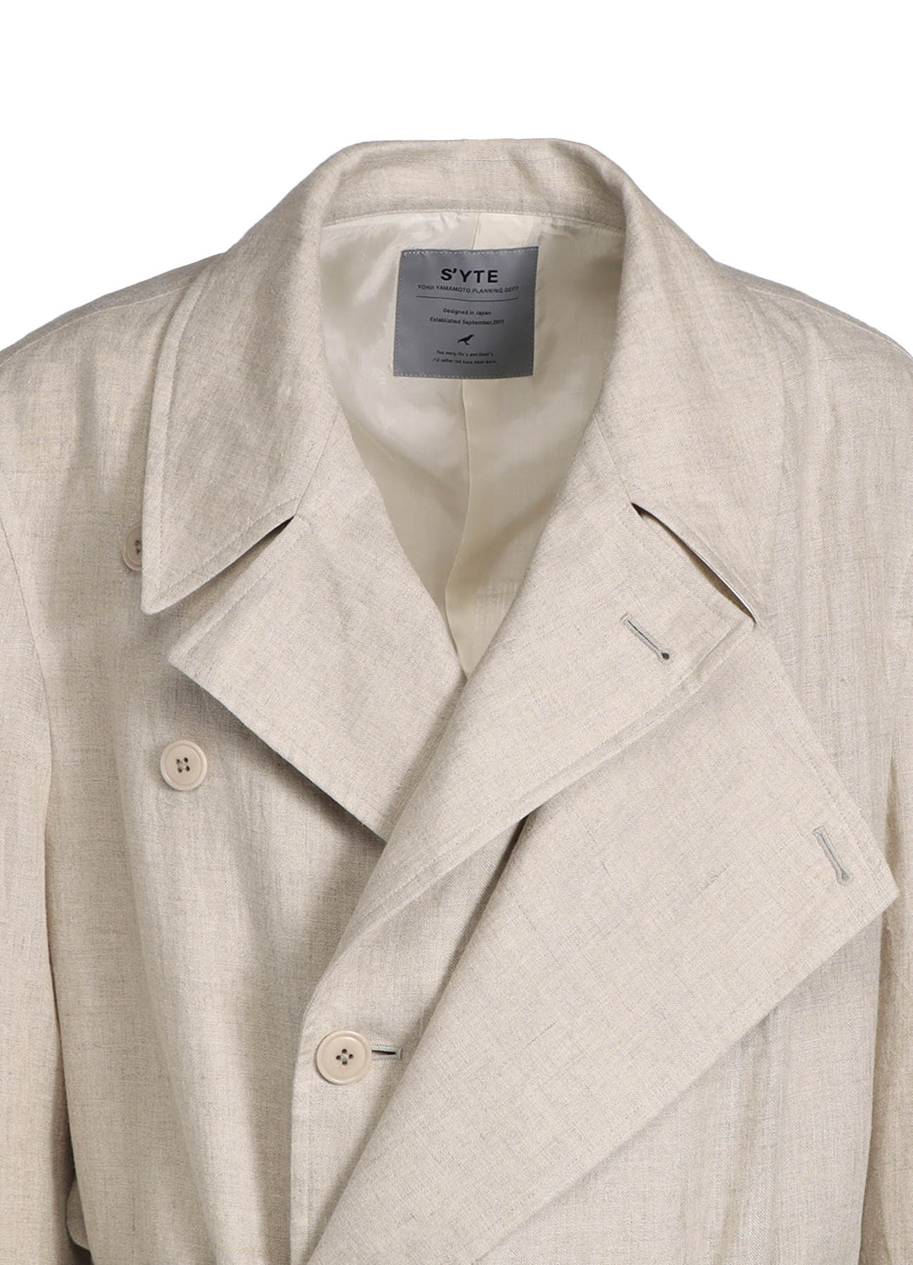 LINEN GAUZE DOUBLE-BREASTED COAT WITH DOUBLE-TAILORED LEFT FRONT