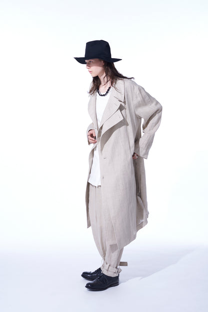 LINEN GAUZE DOUBLE-BREASTED COAT WITH DOUBLE-TAILORED LEFT FRONT