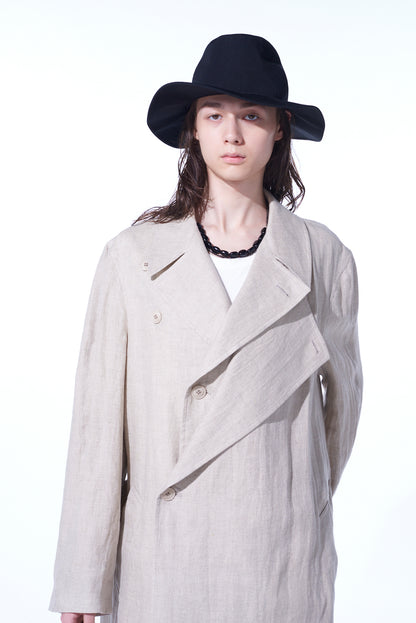 LINEN GAUZE DOUBLE-BREASTED COAT WITH DOUBLE-TAILORED LEFT FRONT