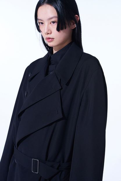 POLYESTER GABARDINE DOUBLE-BREASTED COAT WITH DOUBLE-TAILORED LEFT FRONT