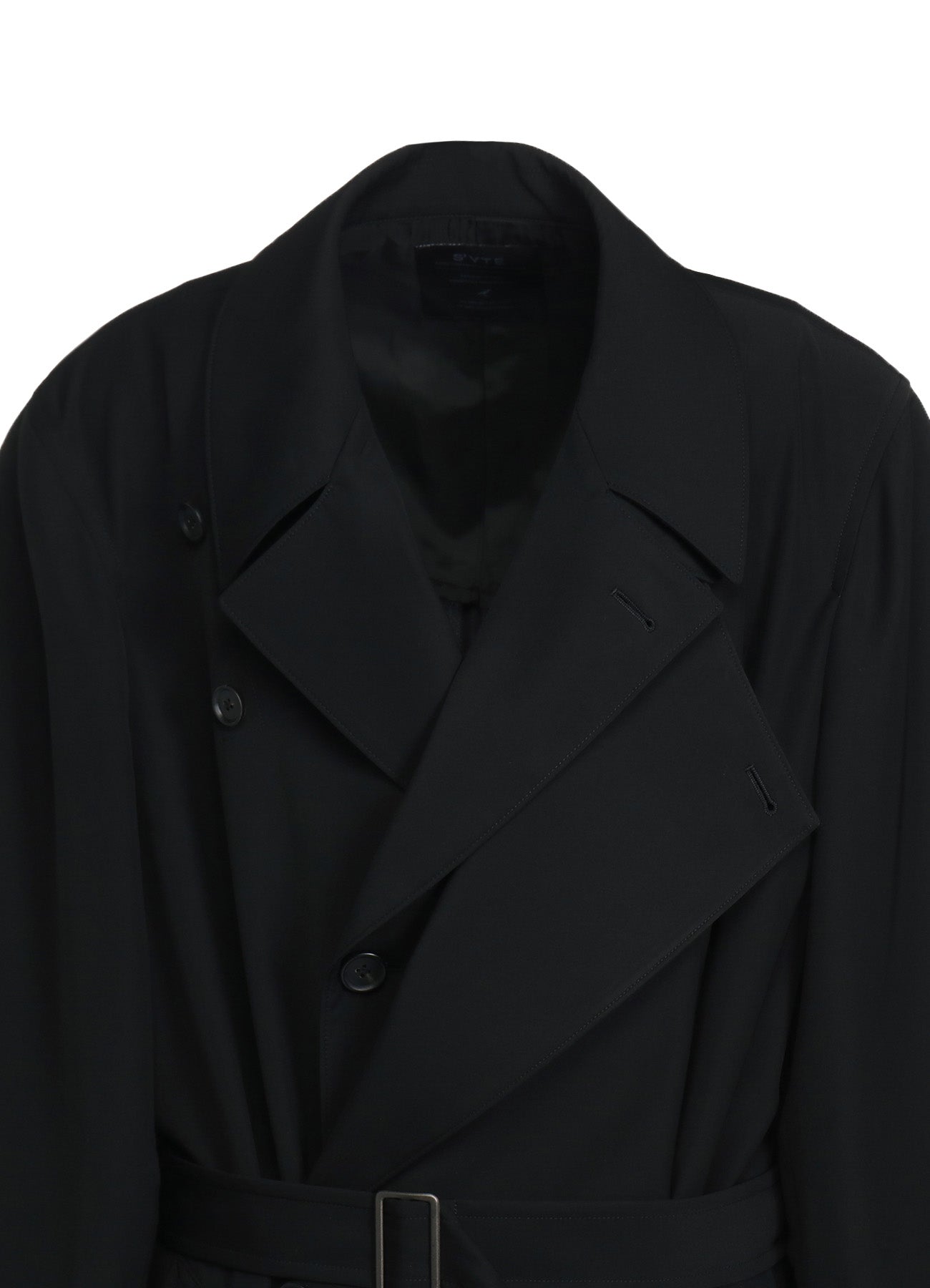 POLYESTER GABARDINE DOUBLE-BREASTED COAT WITH DOUBLE-TAILORED LEFT FRONT