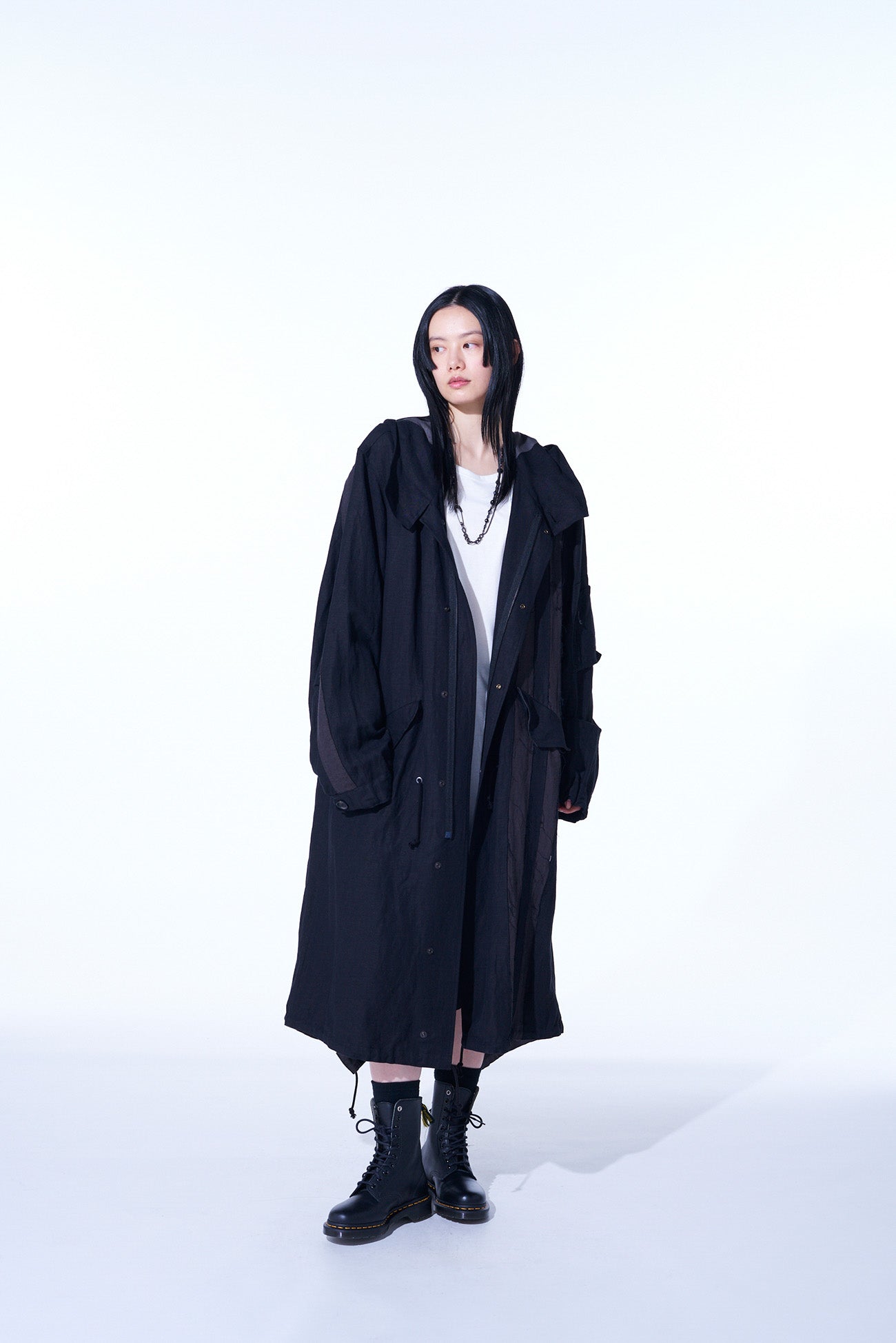 BIO-WASHED DUAL FABRIC MODS COAT WITH CUT-OUT DESIGN