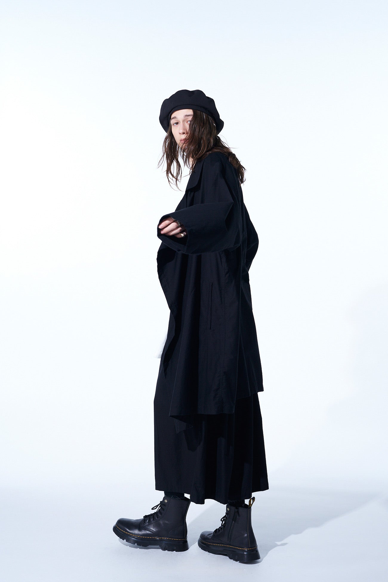 COTTON TWILL FLAME DOUBLE DRAPE COAT