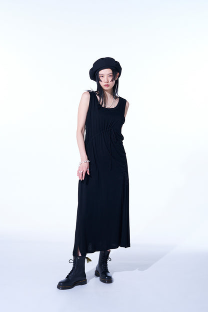 RAYON JERSEY STRINGS GATHERED DRESS