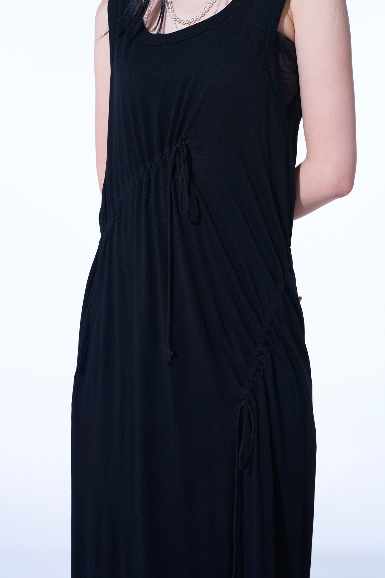 RAYON JERSEY STRINGS GATHERED DRESS