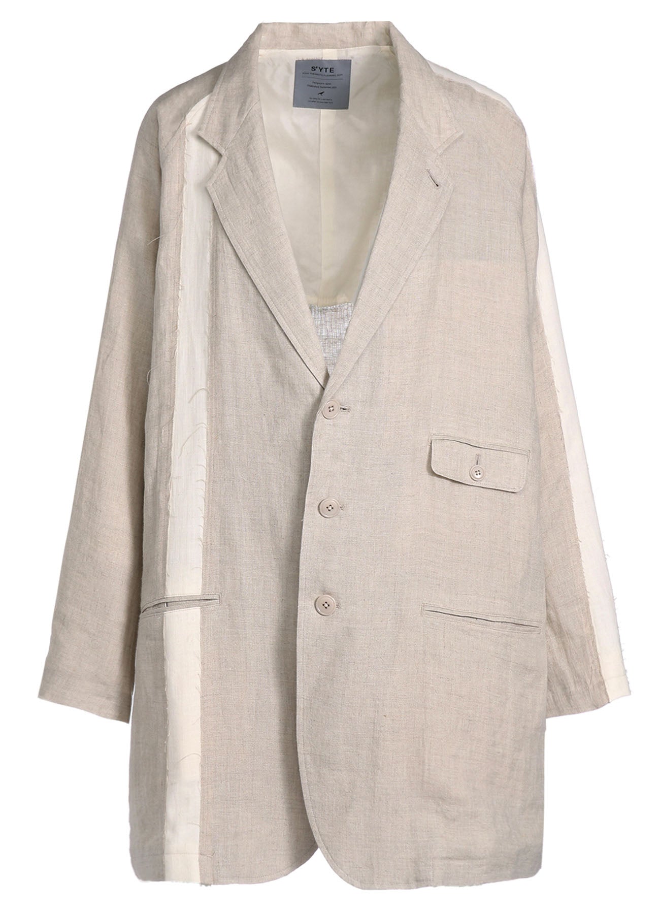 LINEN GAUZE DUAL FABRIC OVERSIZED RAGLAN SLEEVED JACKET WITH CUT-OUT DESIGN